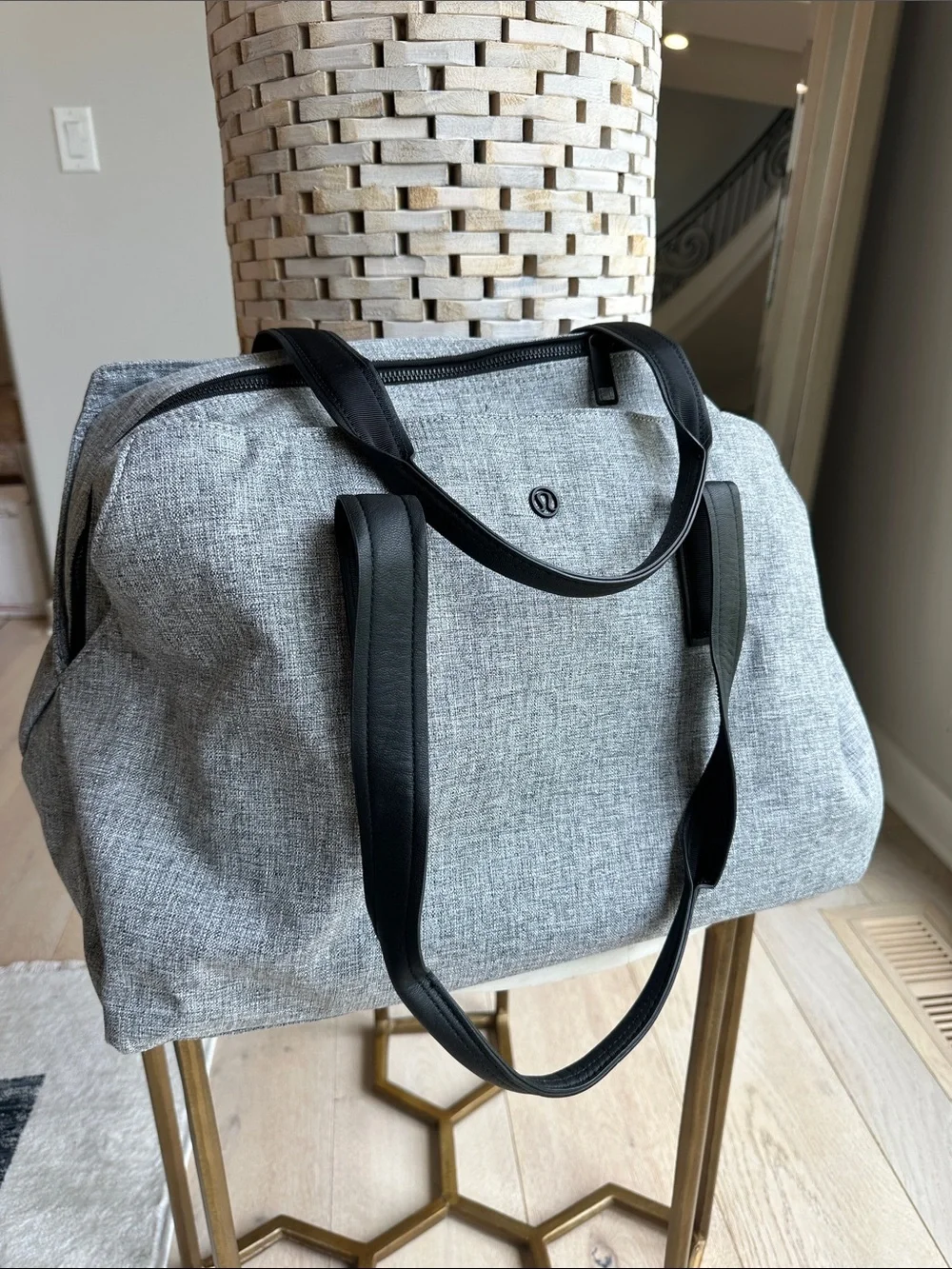 lululemon athletica Light Gray Duffel Bag with Black Handles
